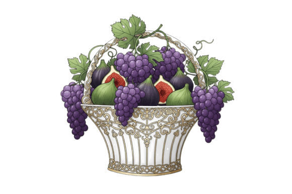 Decorative Fruit Basket Grapes Figs: A Font for the Thanksgiving Harvest