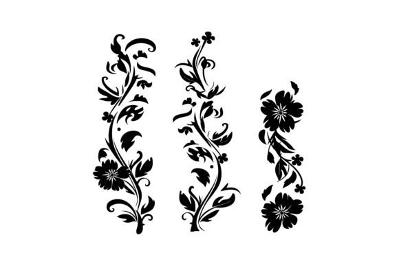 Decorative Thick Floral Set Silhouette: Bold Botanical Design Elements
