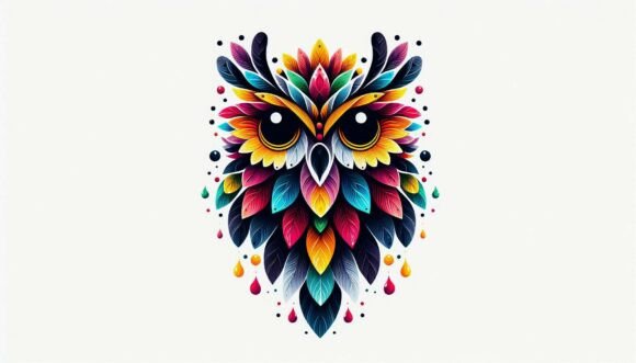 Decorative Vibrant Owl: A Bold Asset for Creative Projects