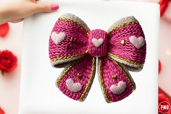 The Cozy Charm of A Decorative Pink Bow with a Knitted Texture